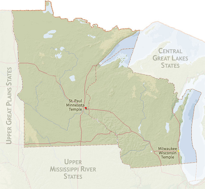 Regional map for the St. Paul Minnesota Temple